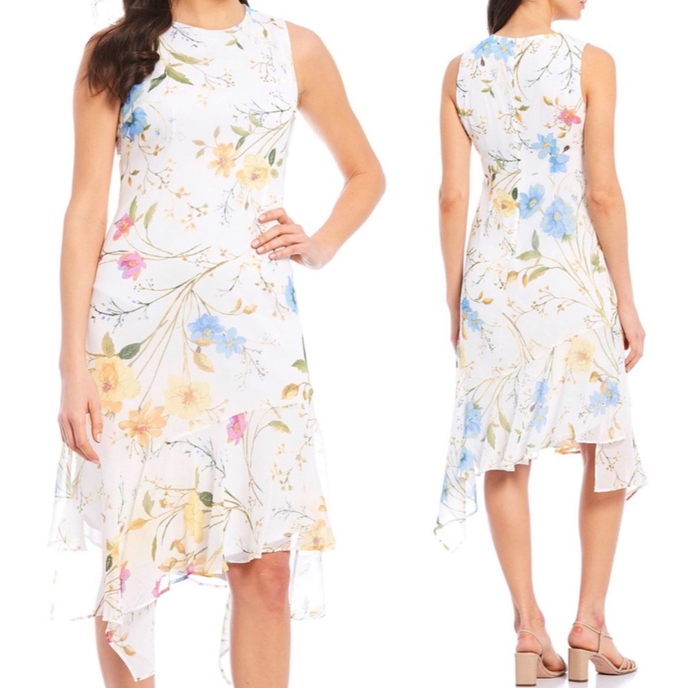 NWT Calvin Klein | Ruffle Chiffon Floral D…